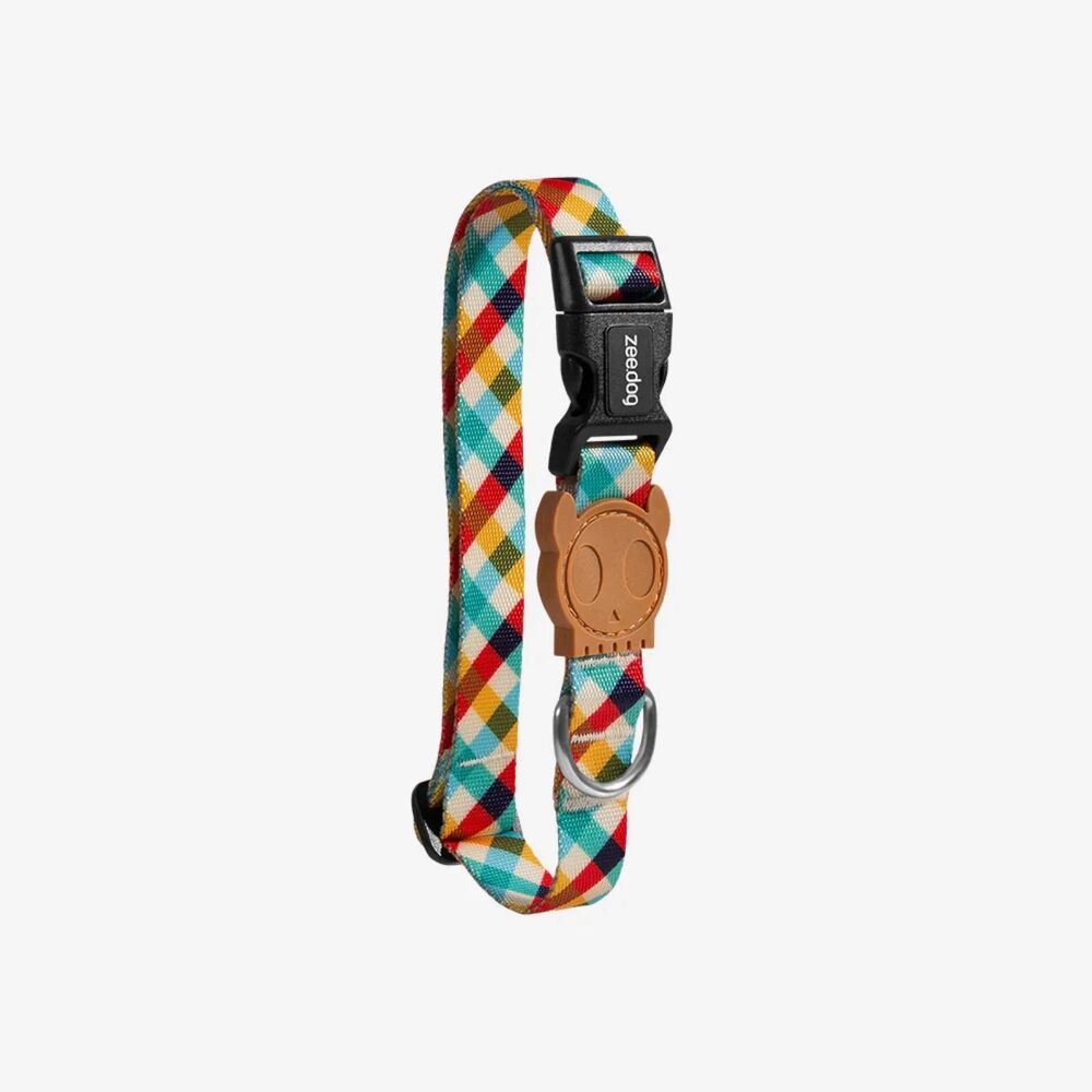 NEW Zee.Dog Large Dog Collar Colorful Plaid Geometric Adjustable 17.7-27.5"